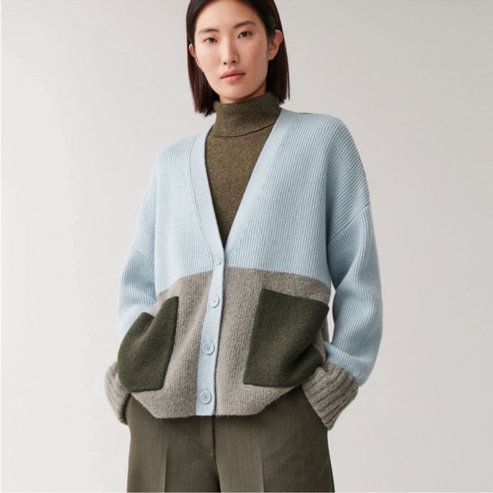COS Light Blue and Olive Cardigan